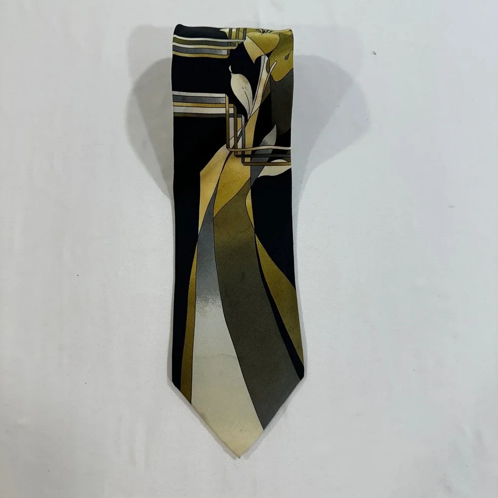 Vitaliano Pancaldi Silk Tie Mens Gold Black Abstract Geometric Made in Italy 4